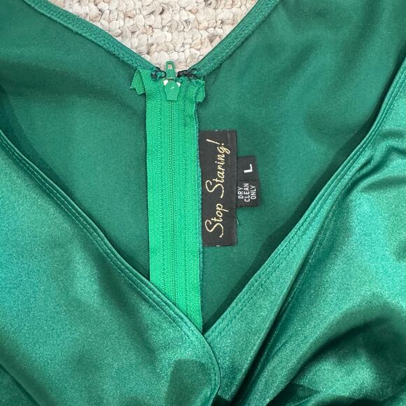 Stop Staring! Pinup Emerald Green satin midi dress Size Large - Picture 7 of 10